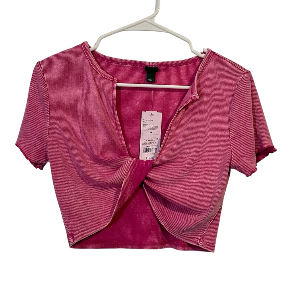 Wild Fable Pink Twist Front Ribbed Crop Top M - Picture 3 of 6